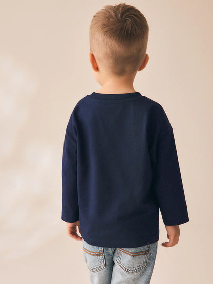 |Boy| Camiseta De Manga Comprida Com Estampa Gráfica Da Marinha (tamanhos 3 meses a 7 anos)