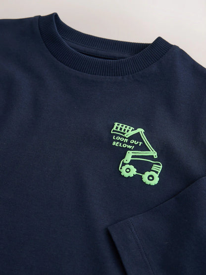 |Boy| Camiseta De Manga Comprida Com Estampa Gráfica Da Marinha (tamanhos 3 meses a 7 anos)