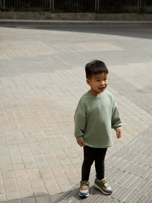 |Boy| Conjunto De Blusa De Manga Comprida e Calça Legging Verde Sálvia (3 meses a 7 anos)