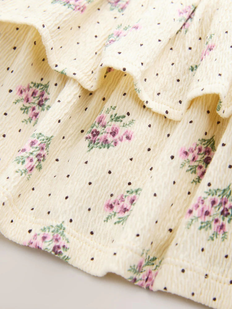 |Girl| Vestido De Verão Cor Creme Sem Mangas Com Detalhe De Laço e Babados (3 meses a 7 anos)
