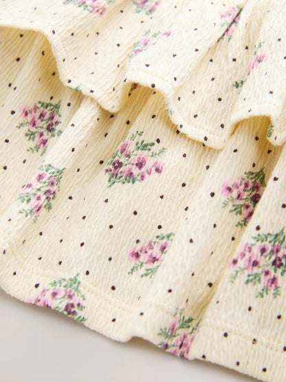 |Girl| Vestido De Verão Cor Creme Sem Mangas Com Detalhe De Laço e Babados (3 meses a 7 anos)