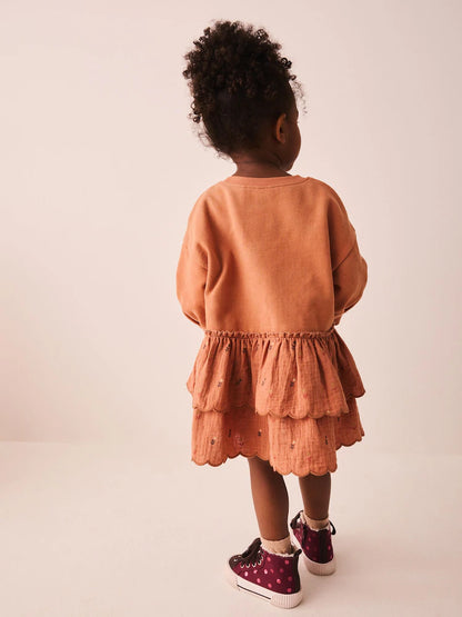 |Girl| Vestido de Moletom Laranja de Manga Longa com Bordado de Ouriço (3 meses a 7 anos)