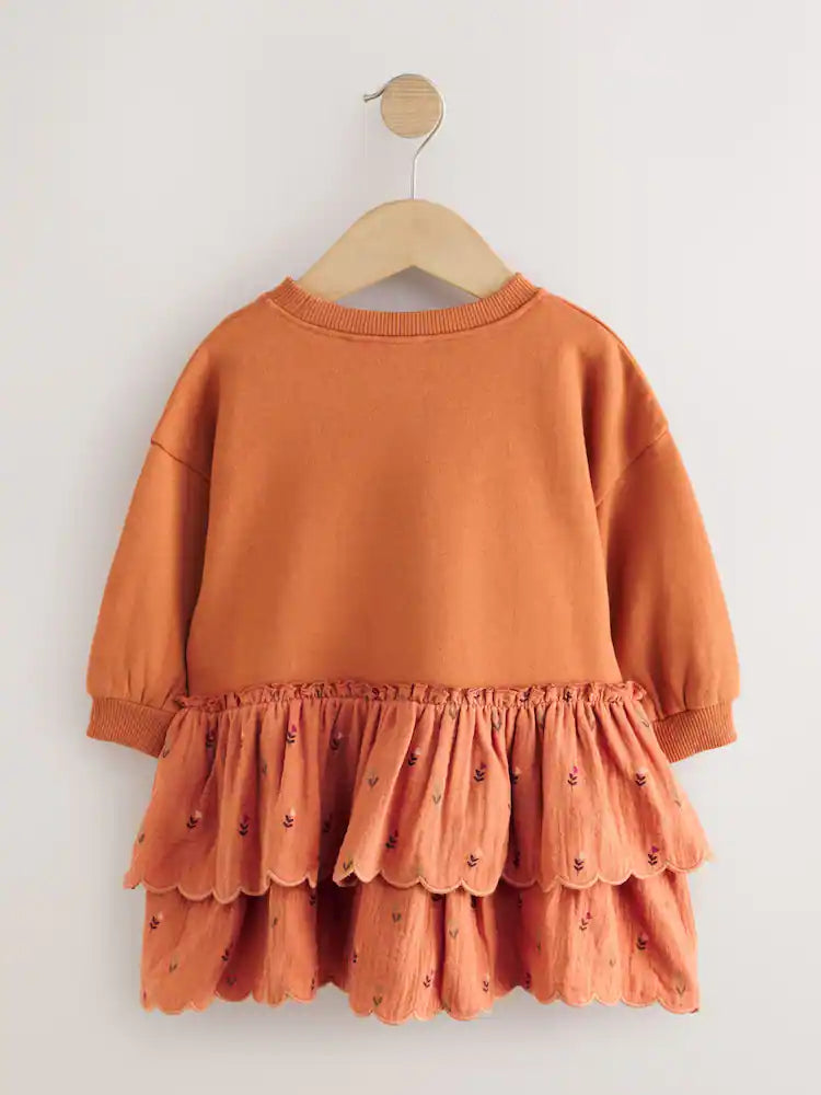 |Girl| Vestido de Moletom Laranja de Manga Longa com Bordado de Ouriço (3 meses a 7 anos)