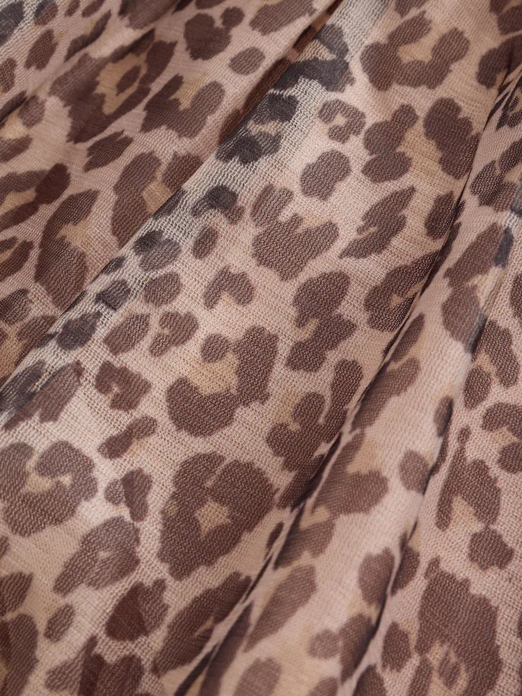 |Girl| Vestido De Tela Com Estampa De Leopardo e Manga Curta (3 meses a 7 anos)
