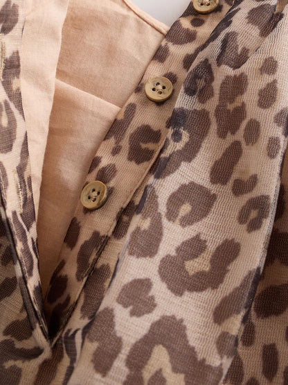 |Girl| Vestido De Tela Com Estampa De Leopardo e Manga Curta (3 meses a 7 anos)