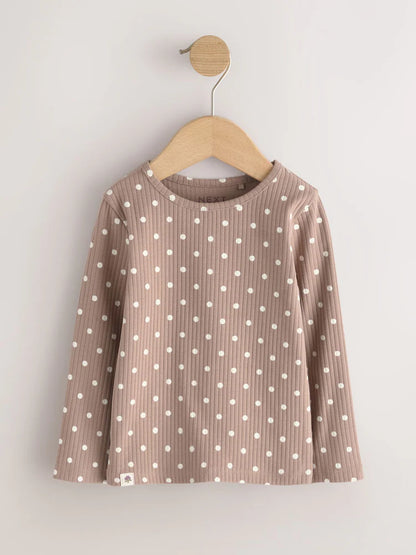 |Girl| Kit Com 5 Blusas Caneladas de Manga Longa em Tons Neutros (3 meses a 7 anos)