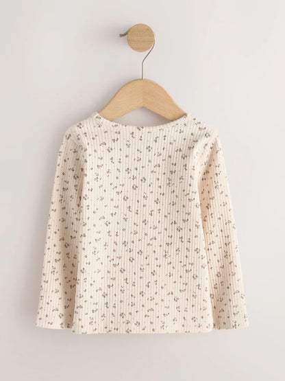 |Girl| Kit Com 5 Blusas Caneladas de Manga Longa em Tons Neutros (3 meses a 7 anos)