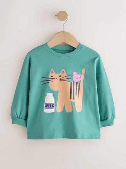 |Girl| Kit com 4 Camisetas de Manga Longa com Estampa de Pato Verde (3 meses a 7 anos)