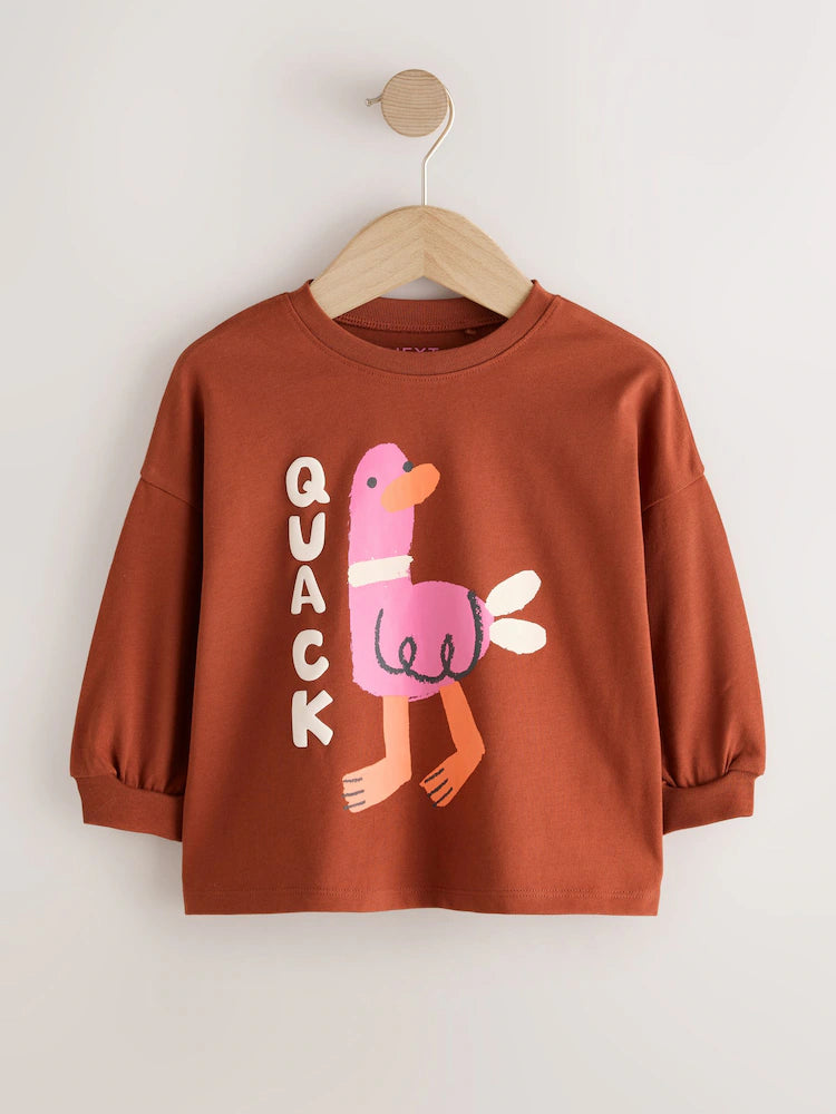 |Girl| Kit com 4 Camisetas de Manga Longa com Estampa de Pato Verde (3 meses a 7 anos)