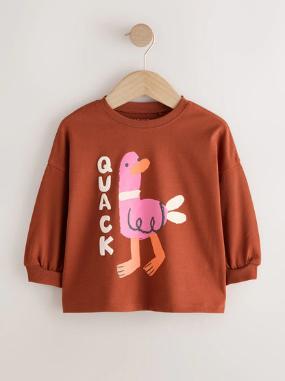 |Girl| Kit com 4 Camisetas de Manga Longa com Estampa de Pato Verde (3 meses a 7 anos)