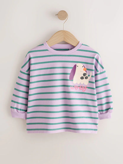 |Girl| Kit com 4 Camisetas de Manga Longa com Estampa de Pato Verde (3 meses a 7 anos)