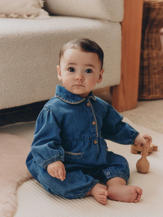 |BabyGirl| Macacão Azul Jeans Para Bebê (0 meses a 2 anos)