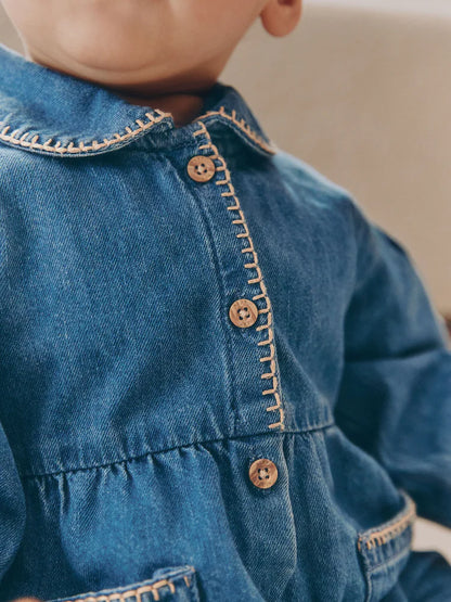 |BabyGirl| Macacão Azul Jeans Para Bebê (0 meses a 2 anos)