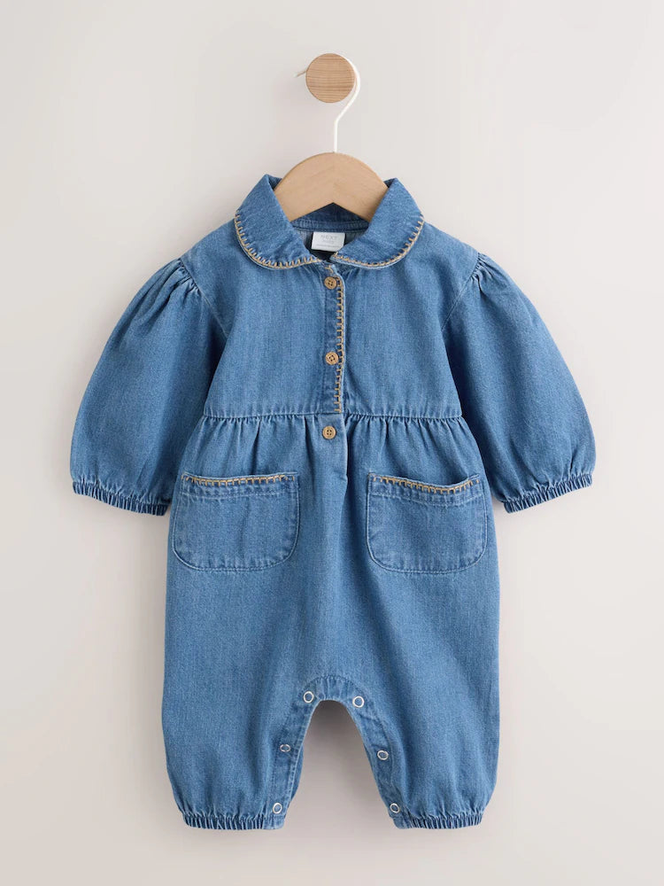 |BabyGirl| Macacão Azul Jeans Para Bebê (0 meses a 2 anos)