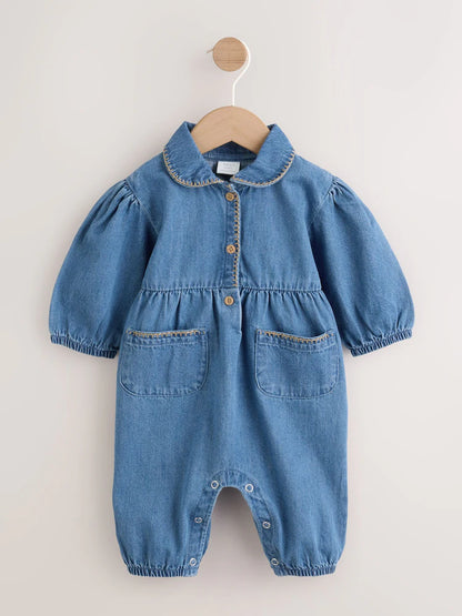 |BabyGirl| Macacão Azul Jeans Para Bebê (0 meses a 2 anos)