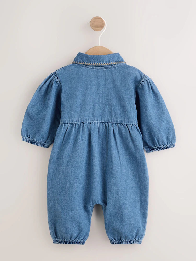 |BabyGirl| Macacão Azul Jeans Para Bebê (0 meses a 2 anos)