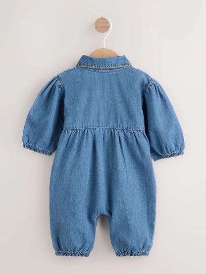 |BabyGirl| Macacão Azul Jeans Para Bebê (0 meses a 2 anos)