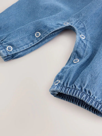 |BabyGirl| Macacão Azul Jeans Para Bebê (0 meses a 2 anos)