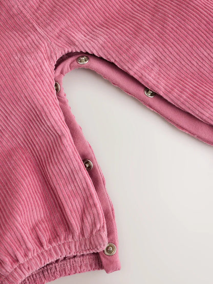 |BabyGirl| Conjunto De Bebê De 2 Peças: jardineira e Body Rosa De Veludo Cotelê (0 meses a 2 anos)