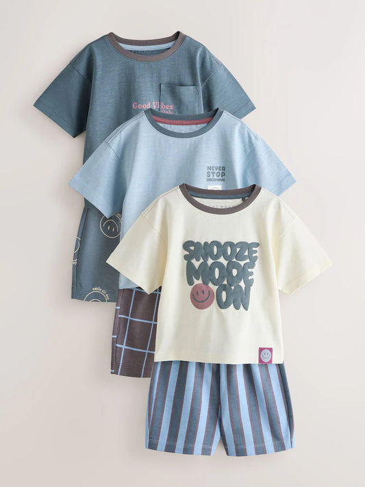 |Boy| Conjunto De 3 Pijamas Curtos Com Slogan Em Cinza/Cru (9 meses a 12 anos)