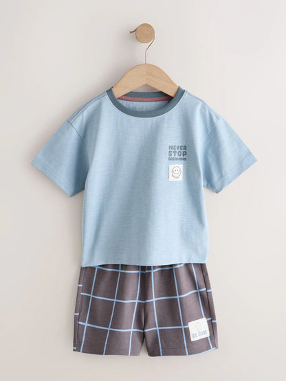 |Boy| Conjunto De 3 Pijamas Curtos Com Slogan Em Cinza/Cru (9 meses a 12 anos)