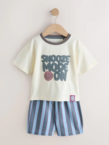 |Boy| Conjunto De 3 Pijamas Curtos Com Slogan Em Cinza/Cru (9 meses a 12 anos)