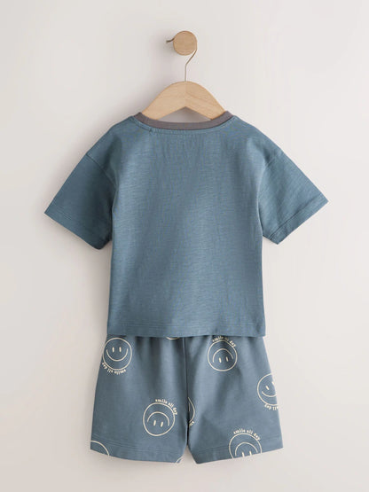 |Boy| Conjunto De 3 Pijamas Curtos Com Slogan Em Cinza/Cru (9 meses a 12 anos)