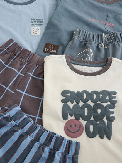 |Boy| Conjunto De 3 Pijamas Curtos Com Slogan Em Cinza/Cru (9 meses a 12 anos)
