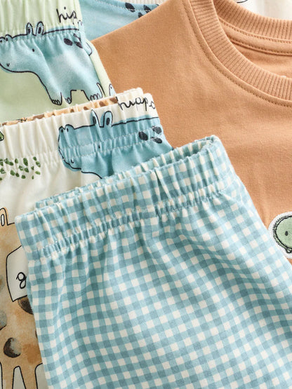 |Boy| Conjunto De 3 Pijamas Curtos Com Estampa Animal Nas Cores Marrom, Creme e Verde-sálvia (9 meses a 8 anos)