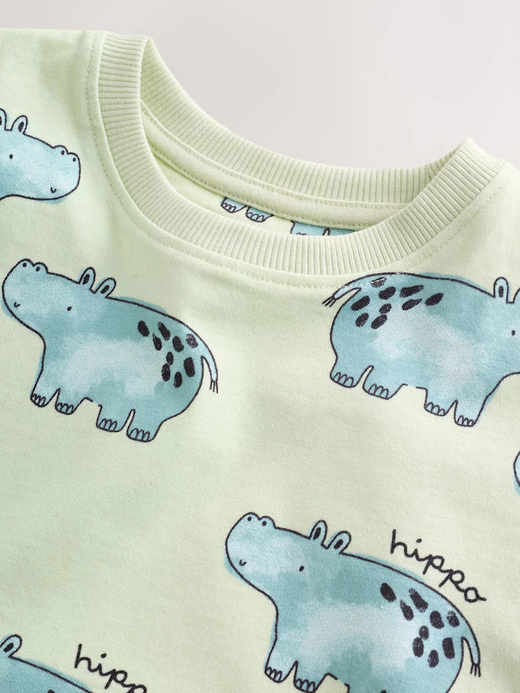 |Boy| Conjunto De 3 Pijamas Curtos Com Estampa Animal Nas Cores Marrom, Creme e Verde-sálvia (9 meses a 8 anos)