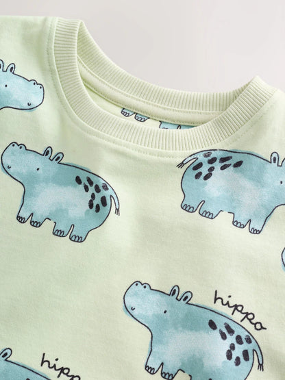 |Boy| Conjunto De 3 Pijamas Curtos Com Estampa Animal Nas Cores Marrom, Creme e Verde-sálvia (9 meses a 8 anos)