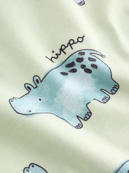 |Boy| Conjunto De 3 Pijamas Curtos Com Estampa Animal Nas Cores Marrom, Creme e Verde-sálvia (9 meses a 8 anos)
