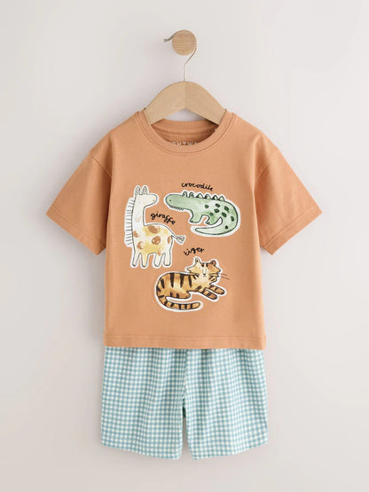|Boy| Conjunto De 3 Pijamas Curtos Com Estampa Animal Nas Cores Marrom, Creme e Verde-sálvia (9 meses a 8 anos)