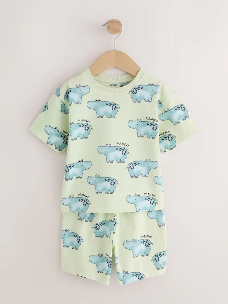 |Boy| Conjunto De 3 Pijamas Curtos Com Estampa Animal Nas Cores Marrom, Creme e Verde-sálvia (9 meses a 8 anos)