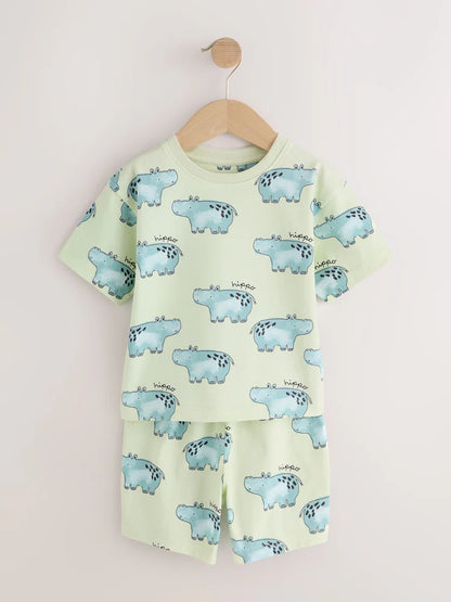 |Boy| Conjunto De 3 Pijamas Curtos Com Estampa Animal Nas Cores Marrom, Creme e Verde-sálvia (9 meses a 8 anos)