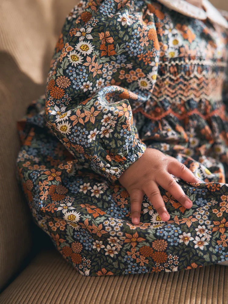 |BabyGirl| Conjunto De 3 Peças Para Bebê: Vestido De Tecido Floral Azul, Calcinha e Meias (0 meses a 2 anos)