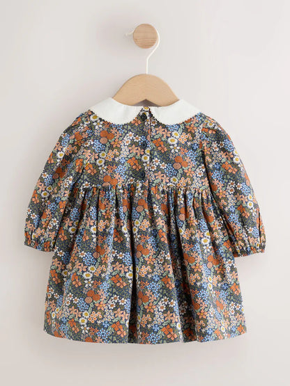 |BabyGirl| Conjunto De 3 Peças Para Bebê: Vestido De Tecido Floral Azul, Calcinha e Meias (0 meses a 2 anos)
