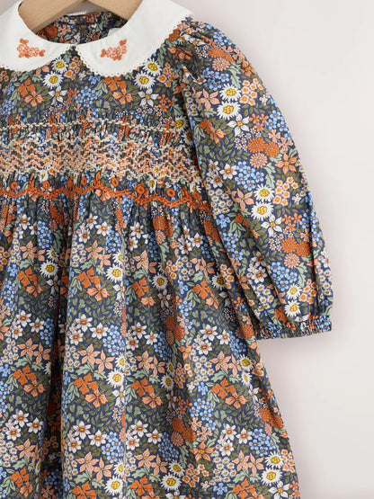 |BabyGirl| Conjunto De 3 Peças Para Bebê: Vestido De Tecido Floral Azul, Calcinha e Meias (0 meses a 2 anos)