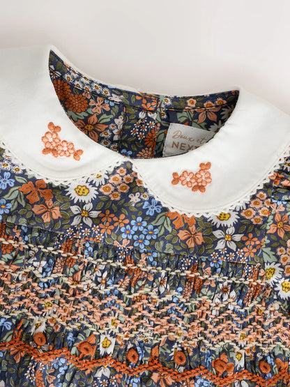 |BabyGirl| Conjunto De 3 Peças Para Bebê: Vestido De Tecido Floral Azul, Calcinha e Meias (0 meses a 2 anos)
