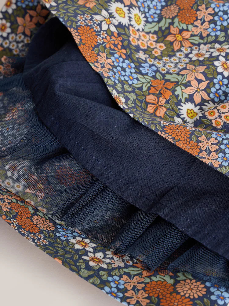 |BabyGirl| Conjunto De 3 Peças Para Bebê: Vestido De Tecido Floral Azul, Calcinha e Meias (0 meses a 2 anos)