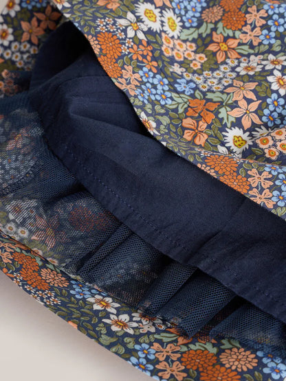 |BabyGirl| Conjunto De 3 Peças Para Bebê: Vestido De Tecido Floral Azul, Calcinha e Meias (0 meses a 2 anos)
