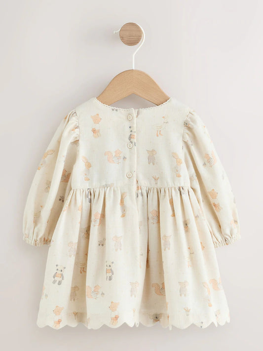 |BabyGirl| Conjunto De 2 Peças: Vestido Tipo Bata Com Estampa De Animais e Meia-Calça, Cor cru (0 meses a 2 anos)