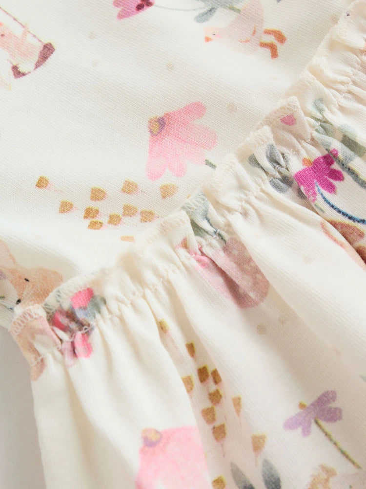 |BabyGirl| Kit com 2 Vestidos de Malha para Bebé com Estampado Floral Rosa (0 meses a 2 anos)