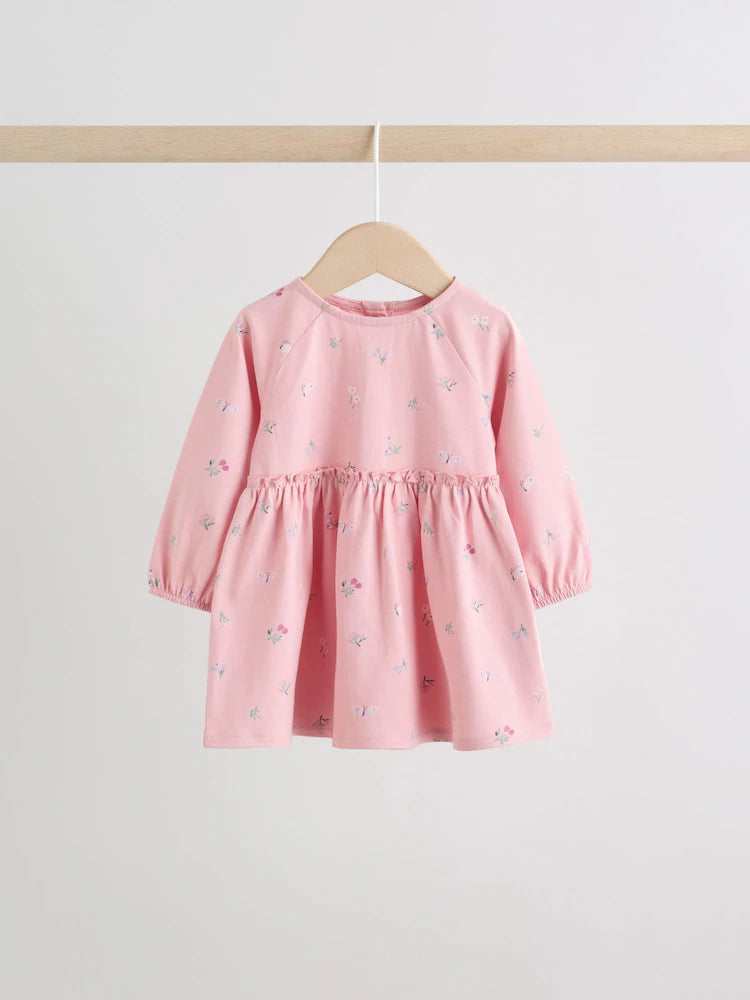 |BabyGirl| Kit com 2 Vestidos de Malha para Bebé com Estampado Floral Rosa (0 meses a 2 anos)