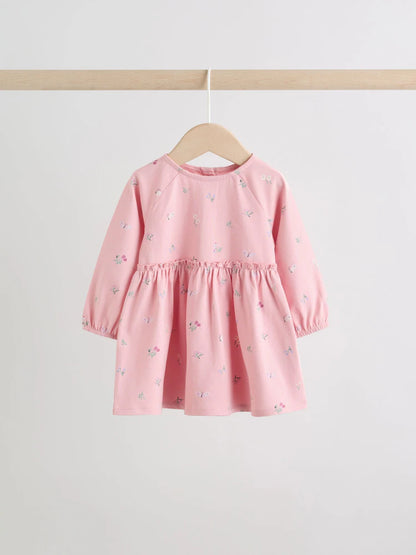 |BabyGirl| Kit com 2 Vestidos de Malha para Bebé com Estampado Floral Rosa (0 meses a 2 anos)