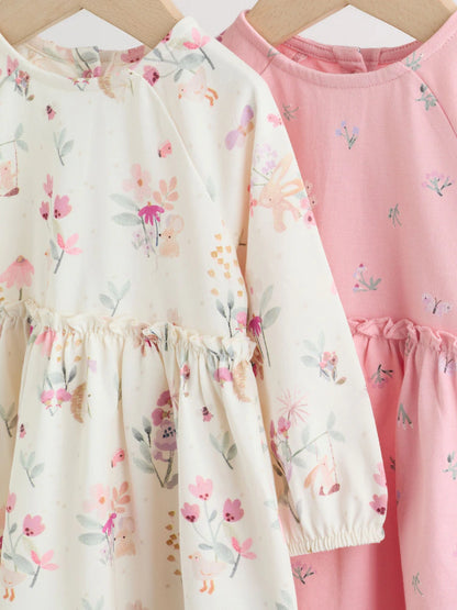 |BabyGirl| Kit com 2 Vestidos de Malha para Bebé com Estampado Floral Rosa (0 meses a 2 anos)