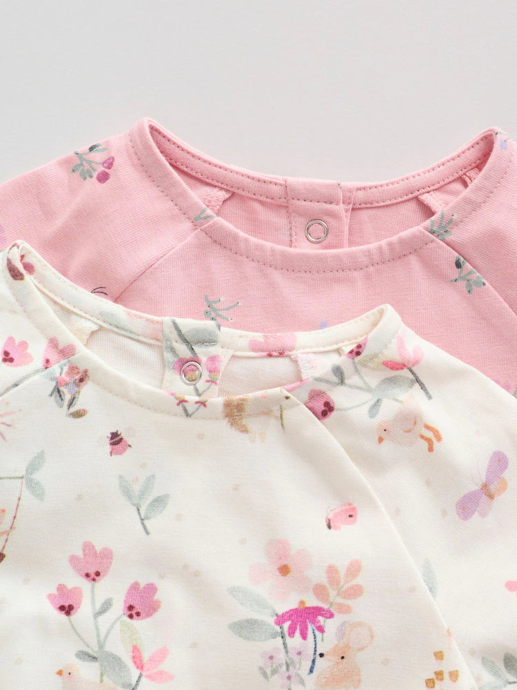 |BabyGirl| Kit com 2 Vestidos de Malha para Bebé com Estampado Floral Rosa (0 meses a 2 anos)