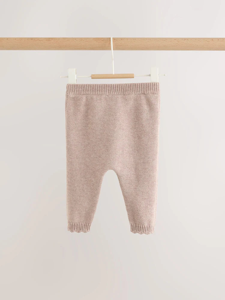 |BabyGirl| Conjunto De 2 Peças Para Bebê: Casaquinho De Tricô Marrom-Chocolate Com Babados e laço + legging (0 meses a 2 anos)