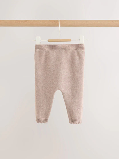 |BabyGirl| Conjunto De 2 Peças Para Bebê: Casaquinho De Tricô Marrom-Chocolate Com Babados e laço + legging (0 meses a 2 anos)