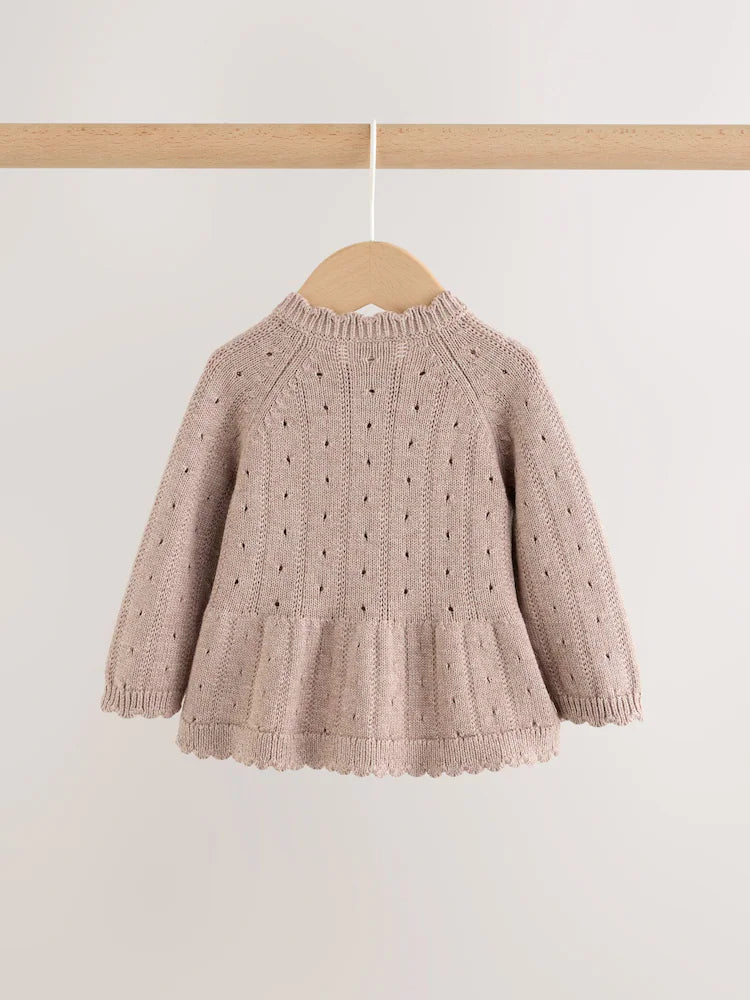 |BabyGirl| Conjunto De 2 Peças Para Bebê: Casaquinho De Tricô Marrom-Chocolate Com Babados e laço + legging (0 meses a 2 anos)